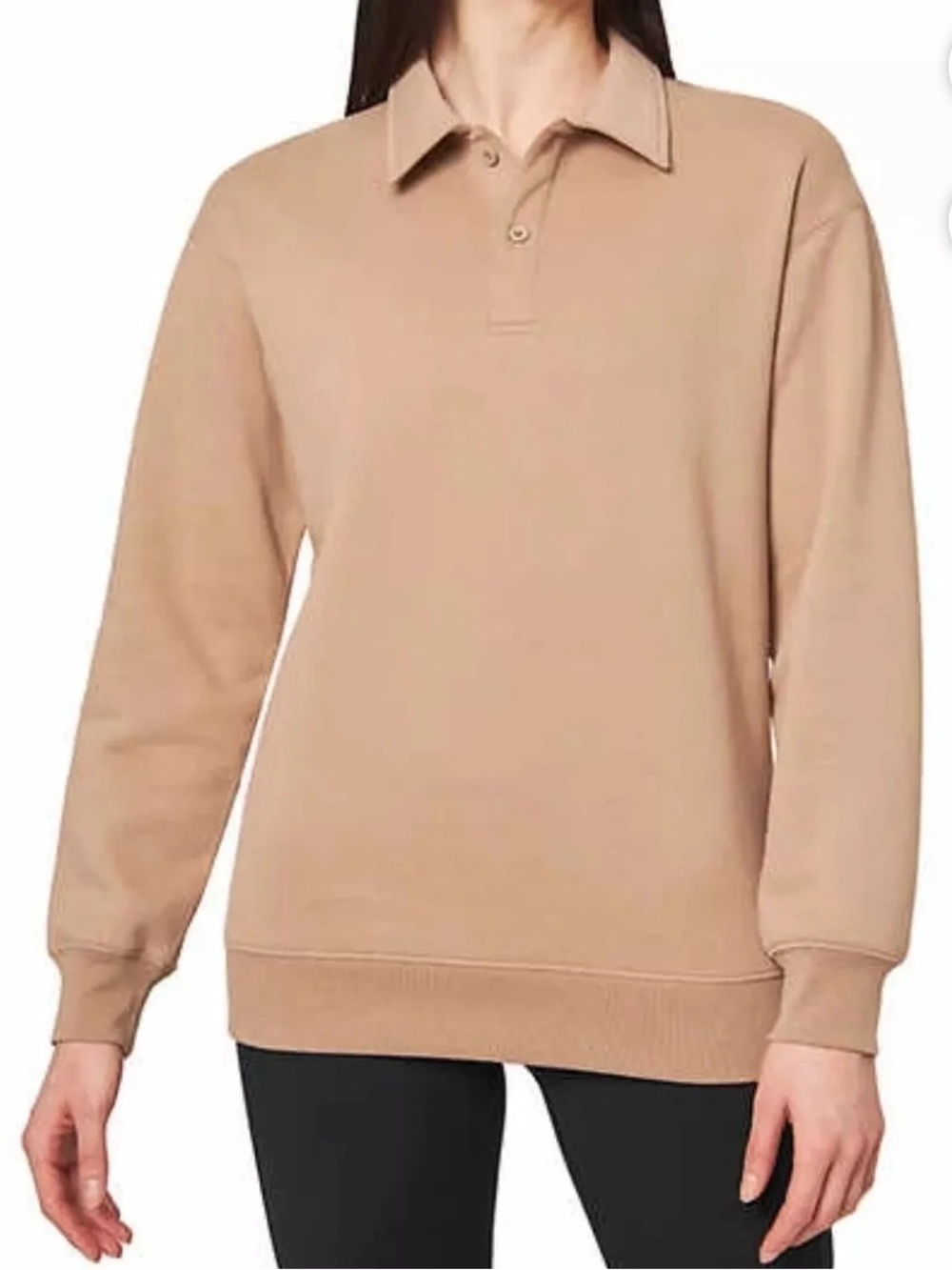 Mondetta Ladies' Collared Fleece Pullover | Natural Tan L